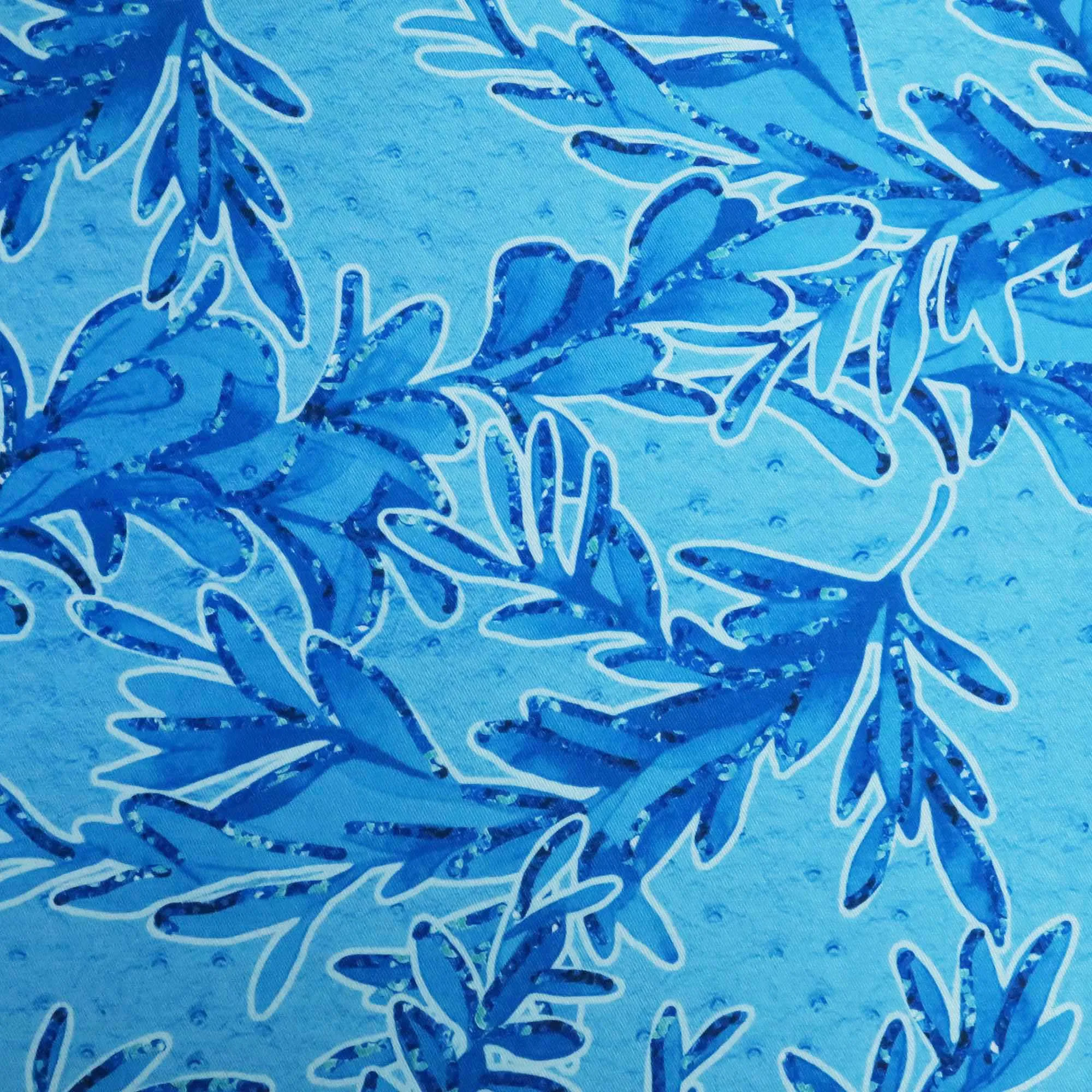 Light Blue Floral Abstract Printed Synthetic Fiber Fabric