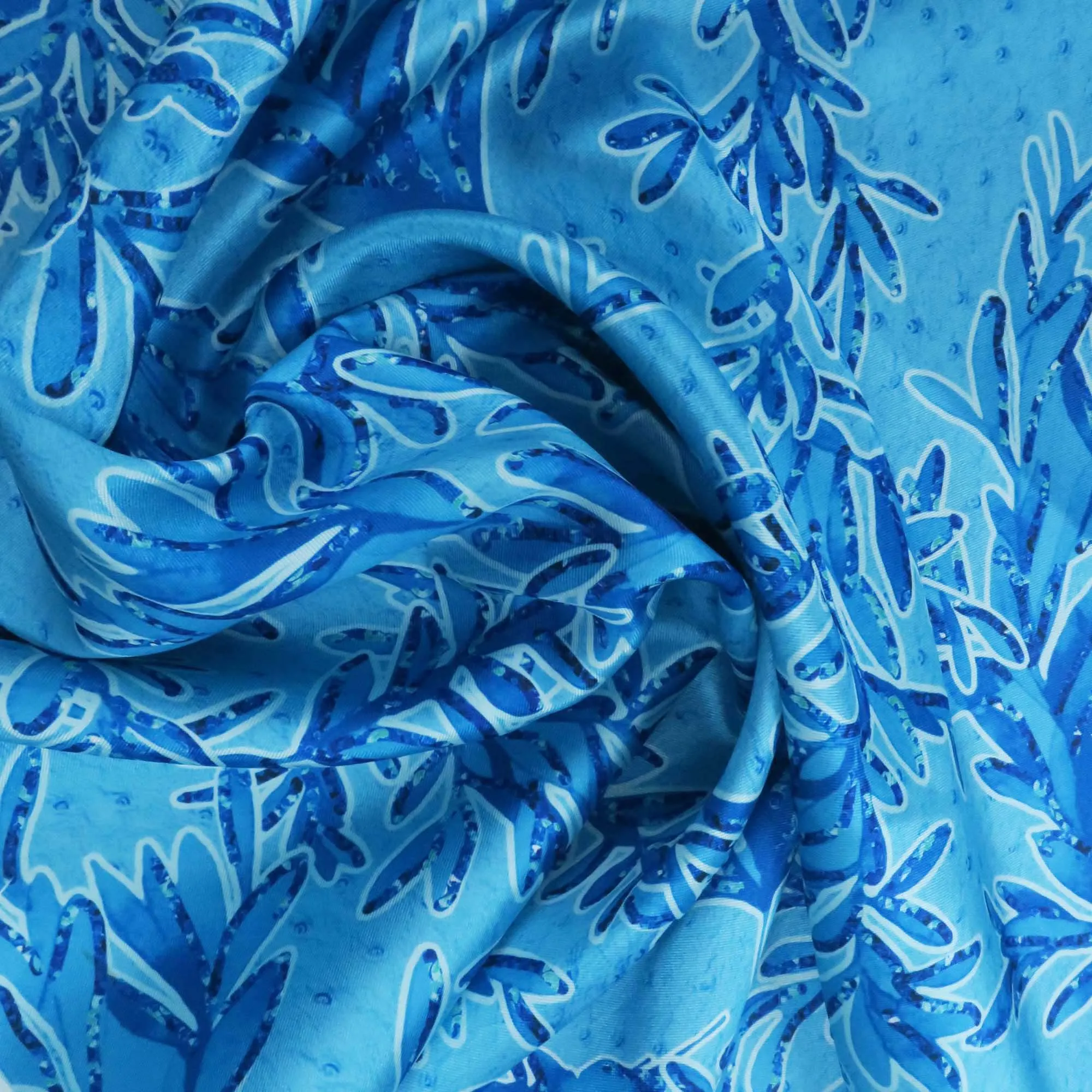 Light Blue Floral Abstract Printed Synthetic Fiber Fabric