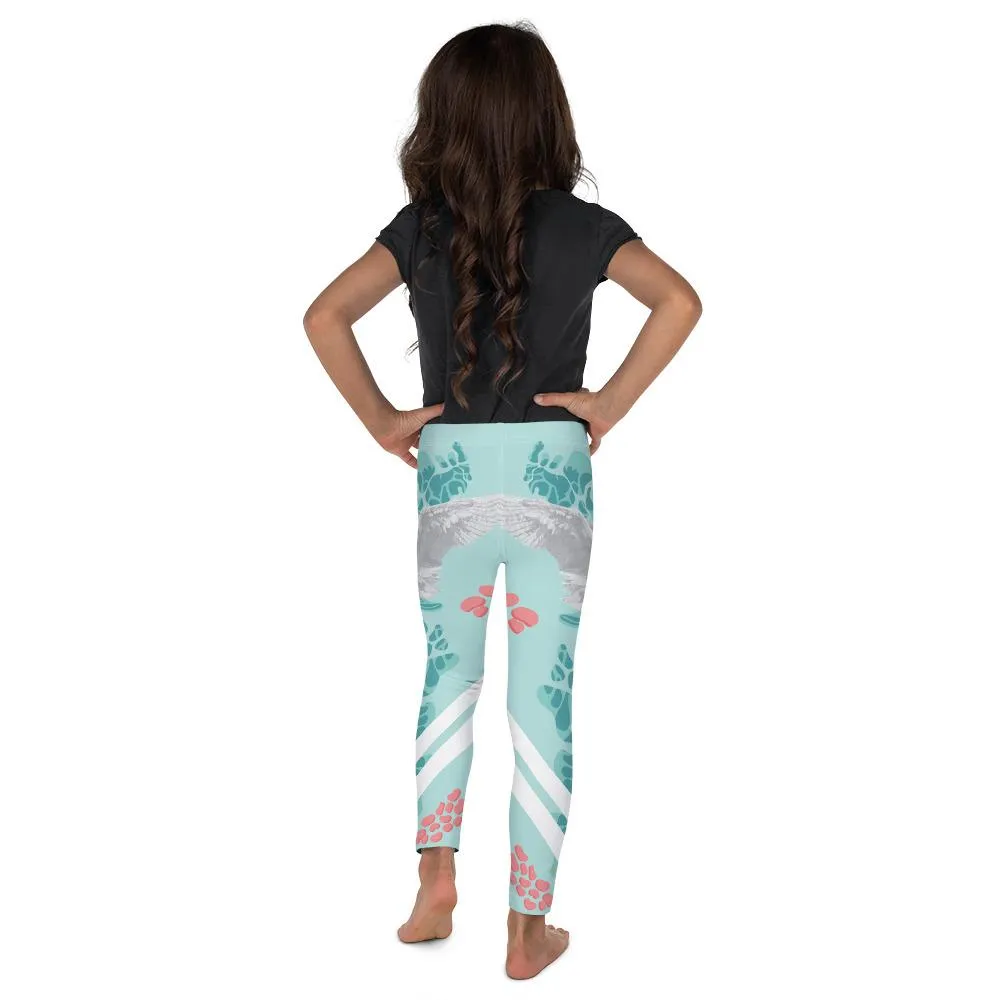 Light Blue Swan Bird Print Premium Cute Kid's Leggings Comfy Pants - Made in USA/EU