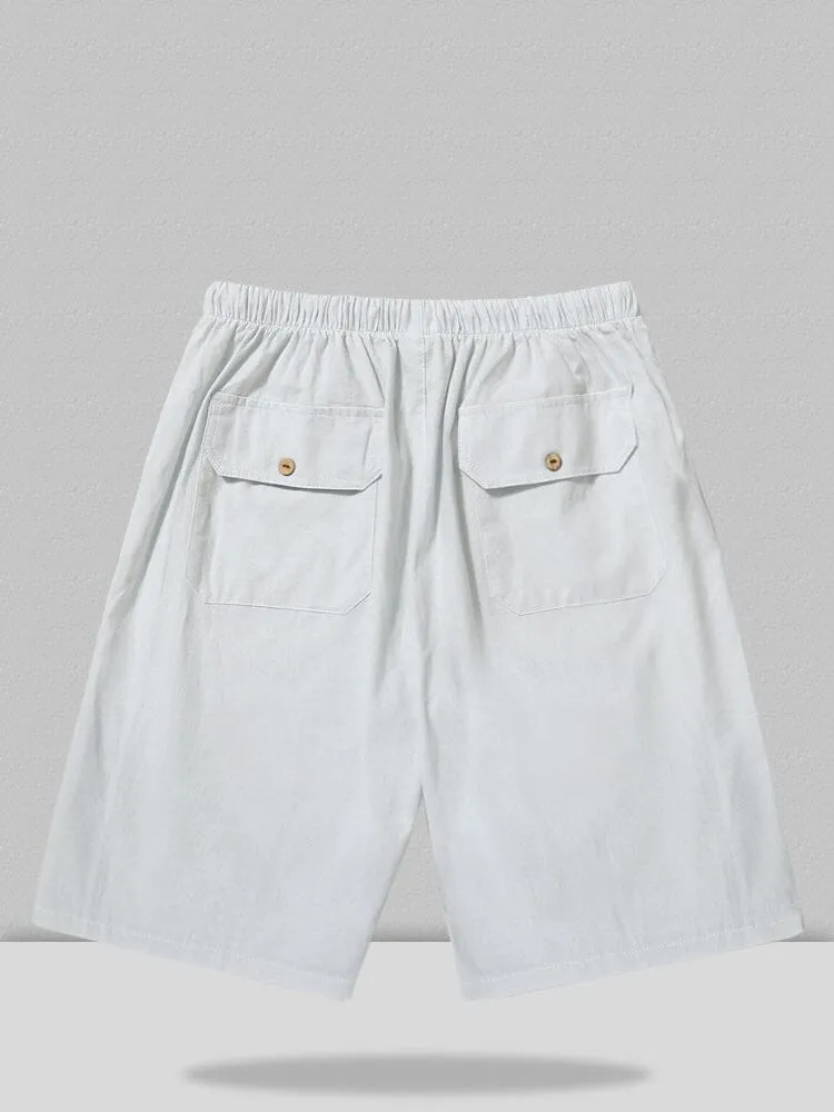 Linen Style Multi-pocket Shorts Casual Pants