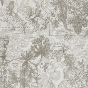 Memoirs - Ephemera Collage Silver Yardage