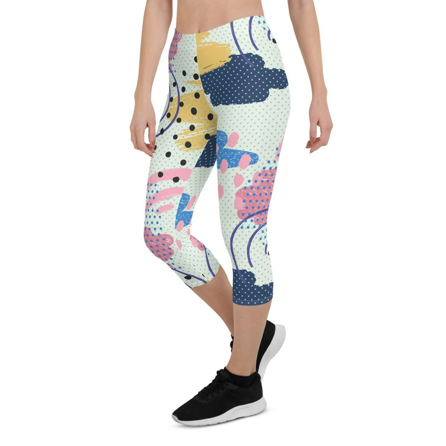 Memphis Pattern Capri Leggings for Women