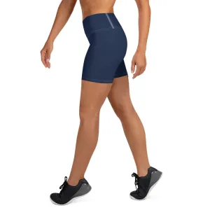 Navy Blue Yoga Shorts, Dark Blue Solid Color Best Women's Short Tights-Made in USA/EU