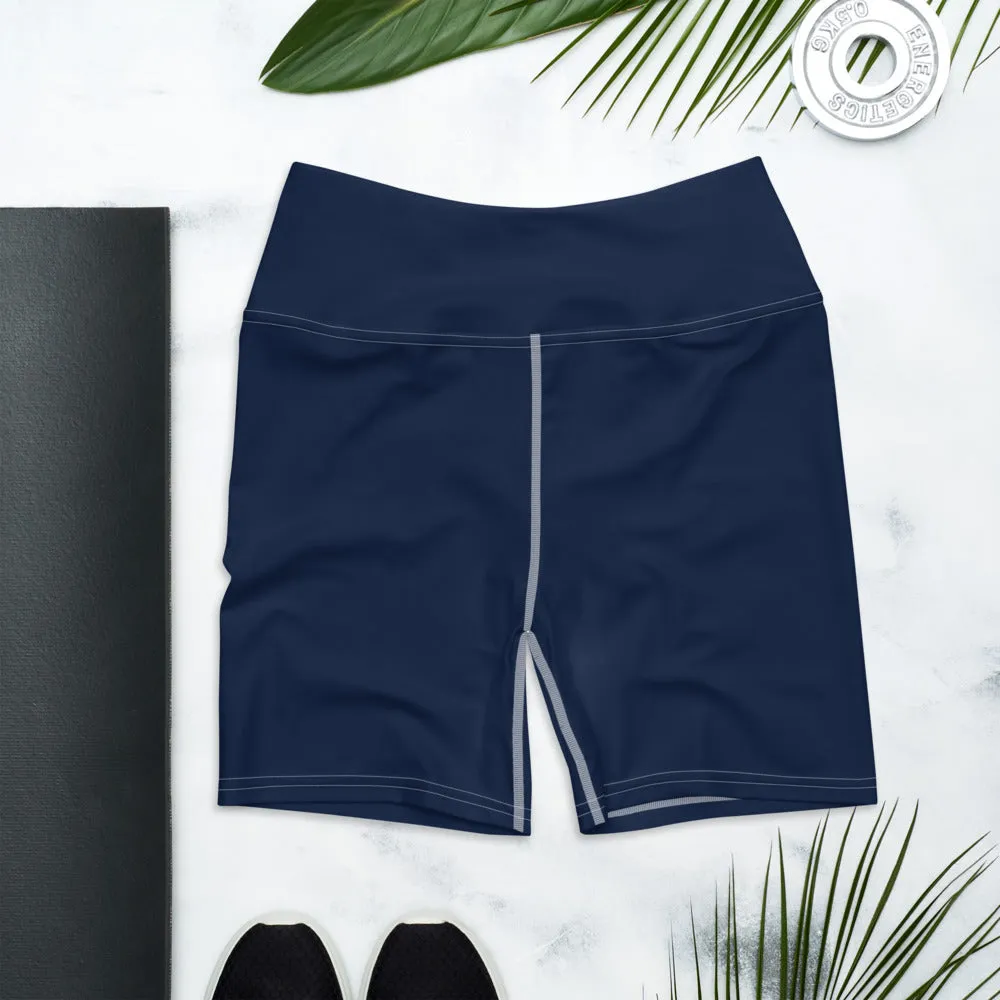 Navy Blue Yoga Shorts, Dark Blue Solid Color Best Women's Short Tights-Made in USA/EU