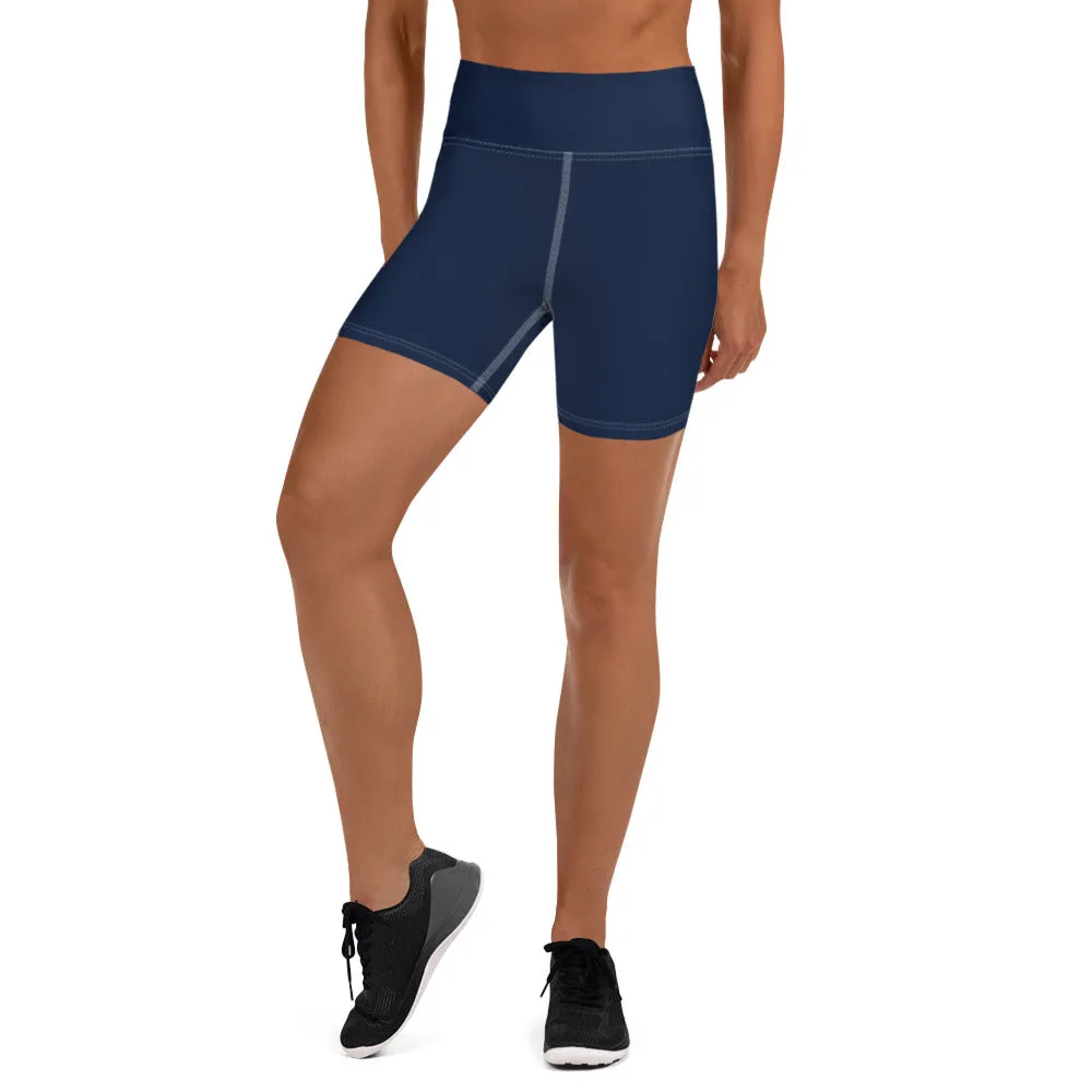 Navy Blue Yoga Shorts, Dark Blue Solid Color Best Women's Short Tights-Made in USA/EU