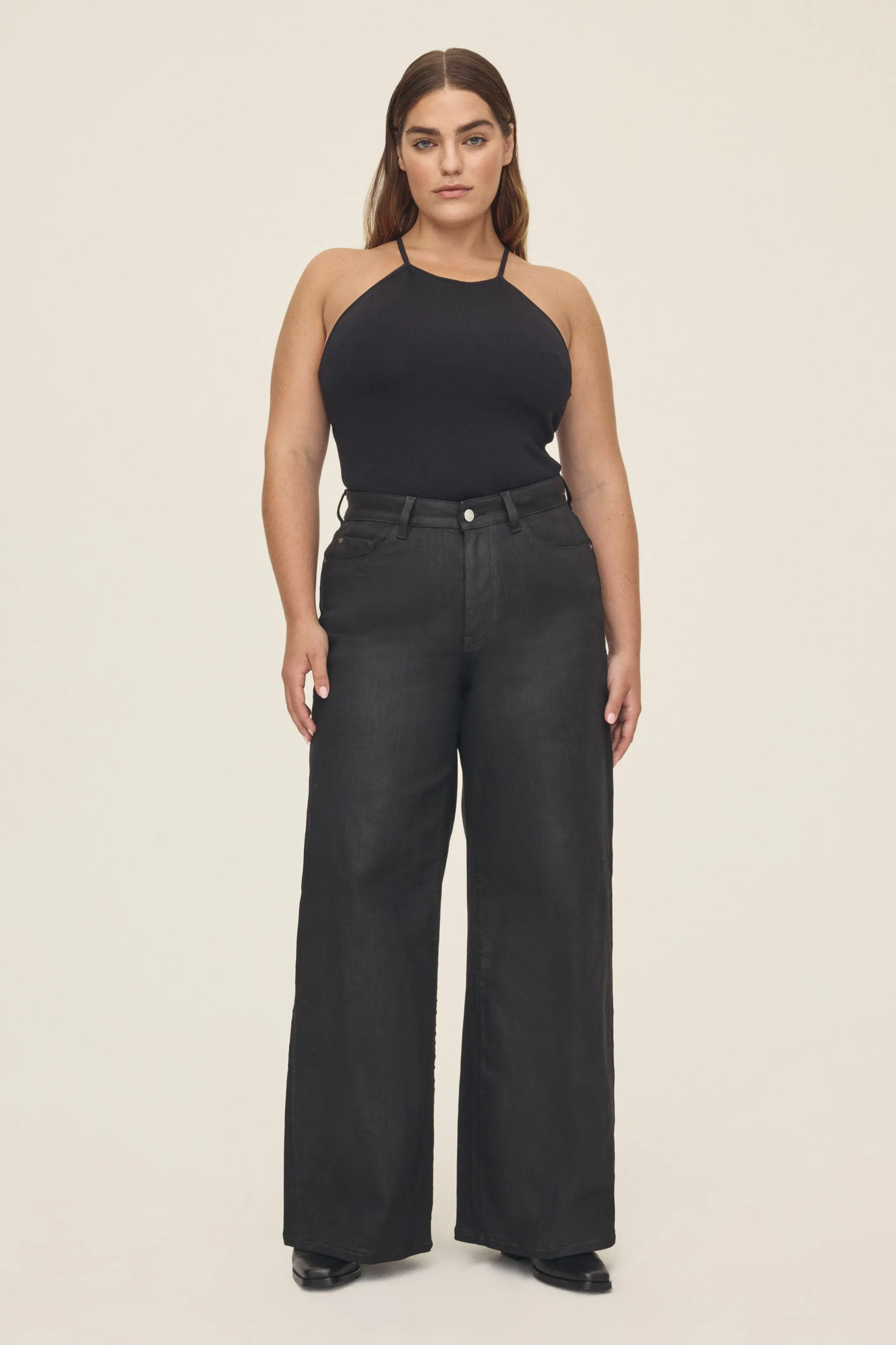 NCE STRETCH PLUS - WIDE LEG JEANS | NOIR WAX COATED