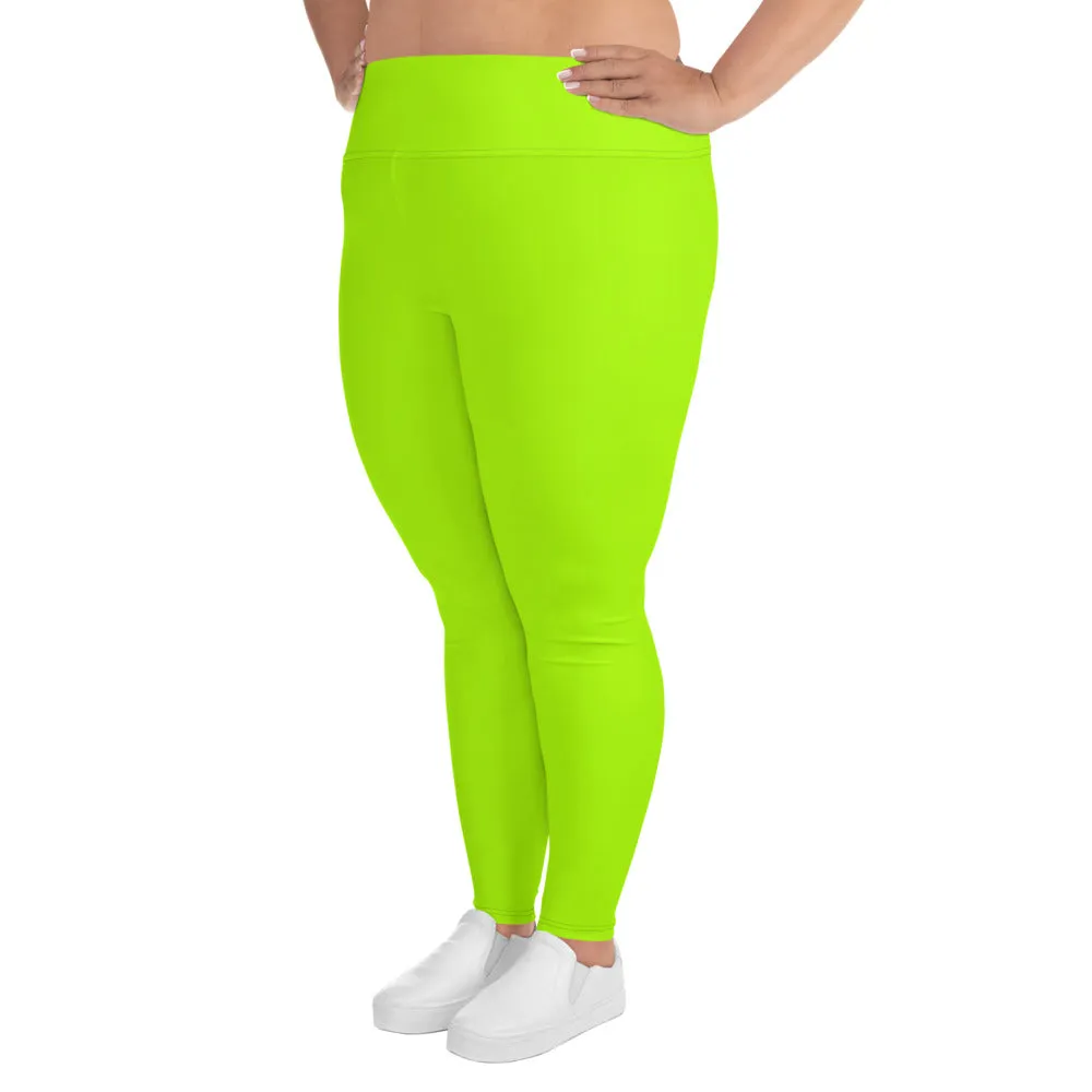 Neon Green Women's Leggings, Plus Size Leggings Yoga Pants - Made in USA/EU (US Size: 2XL-6XL)