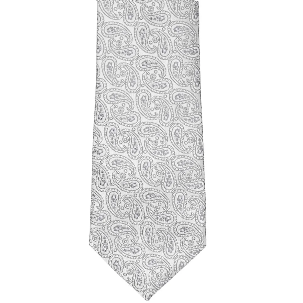 Pale Silver Darlene Paisley Extra Long Necktie