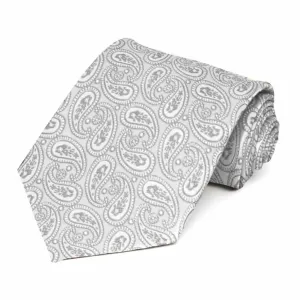 Pale Silver Darlene Paisley Extra Long Necktie