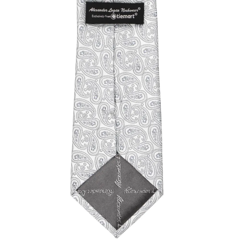 Pale Silver Darlene Paisley Extra Long Necktie