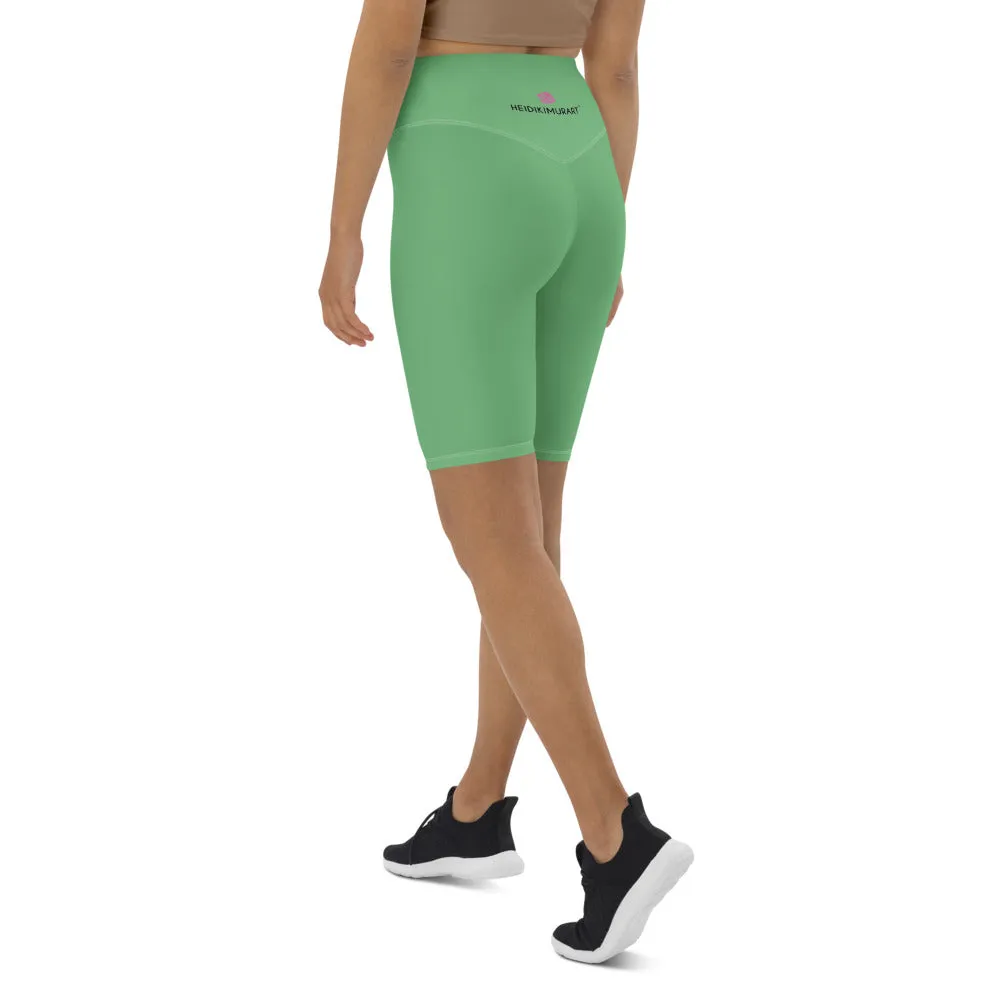Pastel Green Women's Biker Shorts, Solid Color Green Cycling Workout Shorts-Made in EU/MX