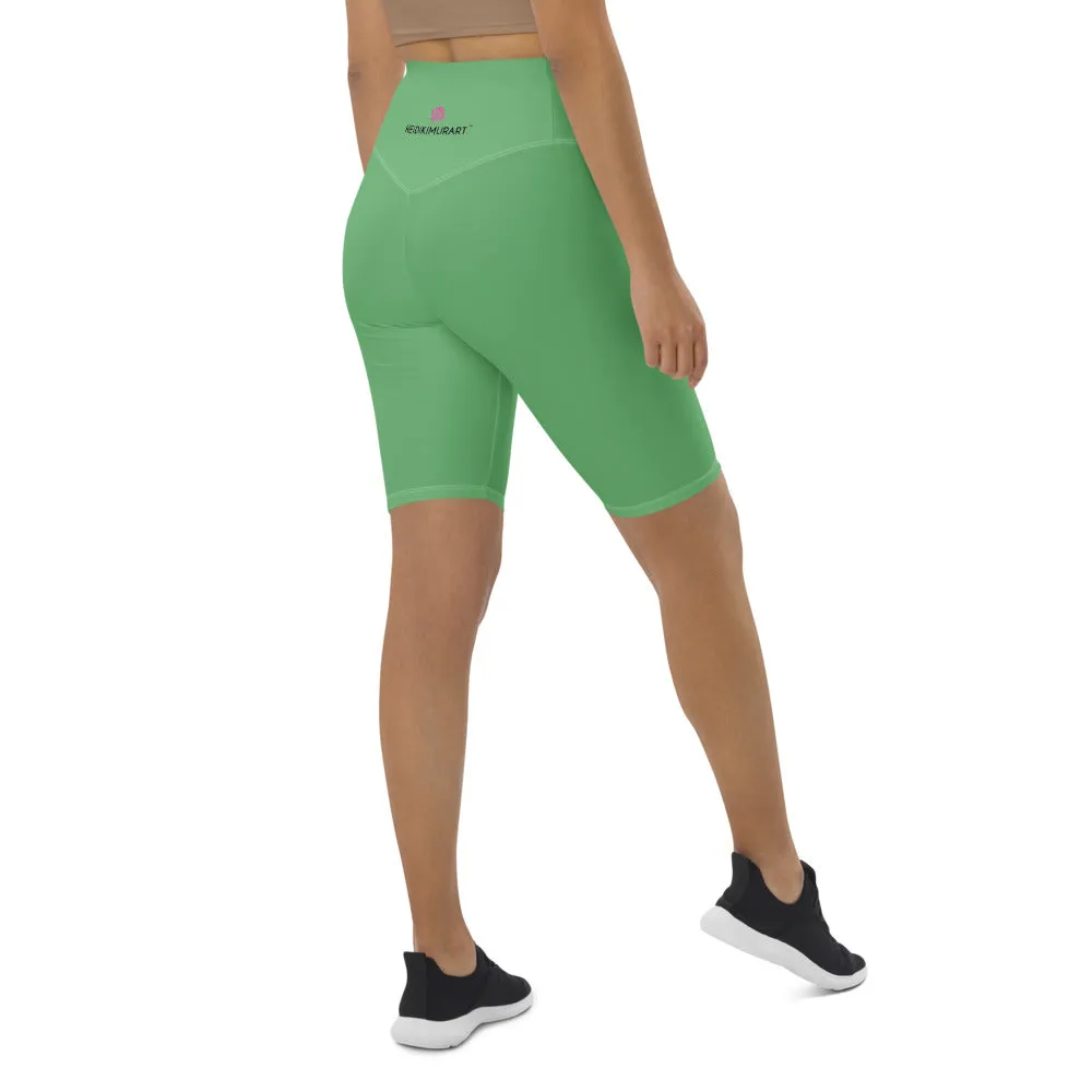 Pastel Green Women's Biker Shorts, Solid Color Green Cycling Workout Shorts-Made in EU/MX