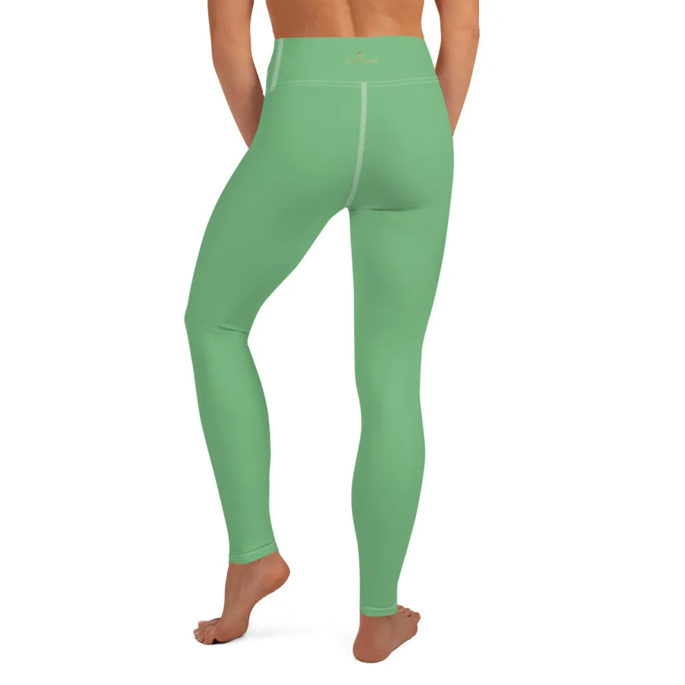 Pastel Green Women's Yoga Leggings, Solid Color Best Long Gym Tights-Made in USA/EU/MX