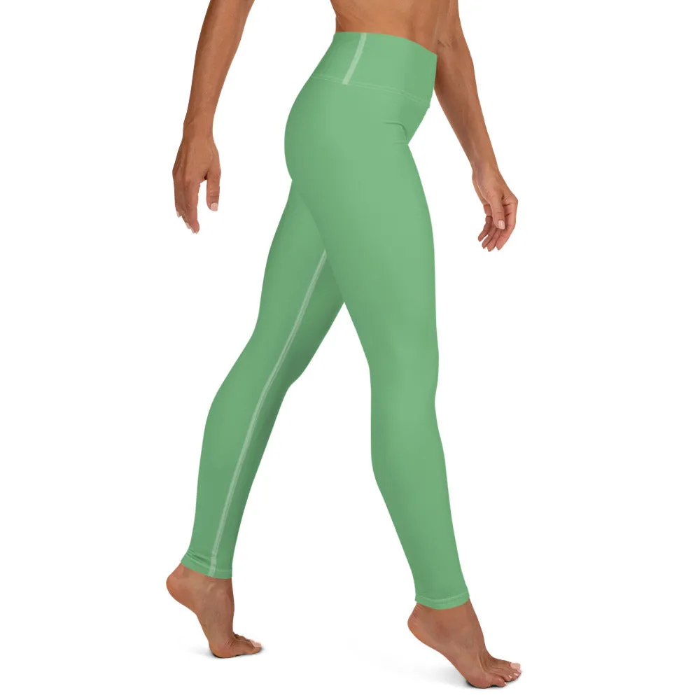 Pastel Green Women's Yoga Leggings, Solid Color Best Long Gym Tights-Made in USA/EU/MX
