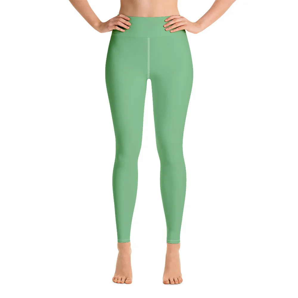Pastel Green Women's Yoga Leggings, Solid Color Best Long Gym Tights-Made in USA/EU/MX