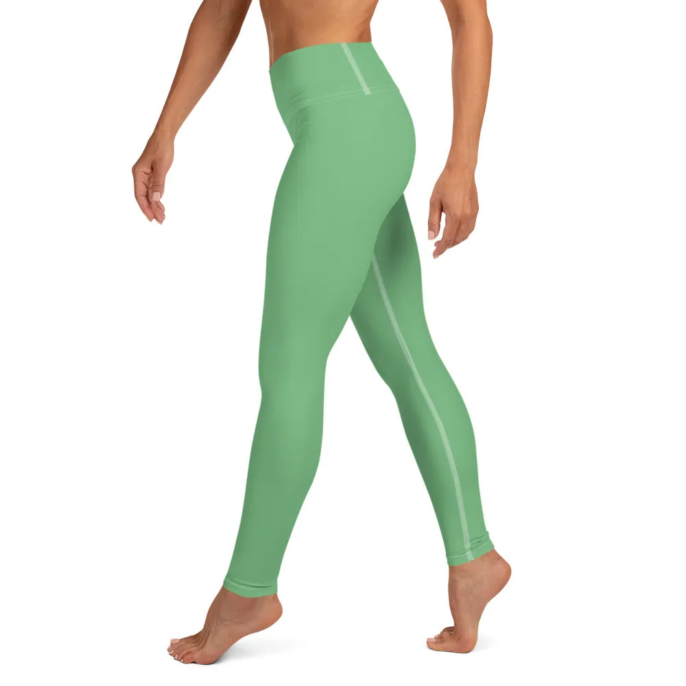 Pastel Green Women's Yoga Leggings, Solid Color Best Long Gym Tights-Made in USA/EU/MX