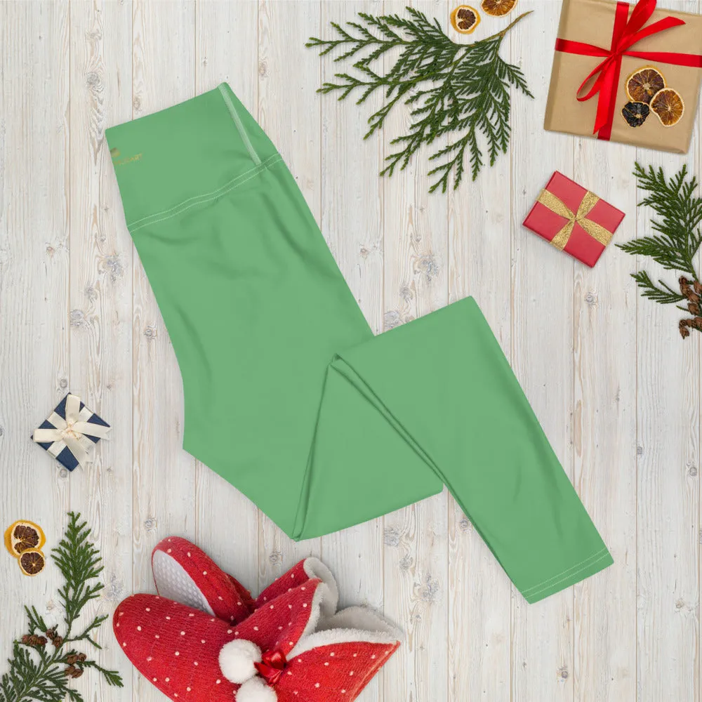 Pastel Green Women's Yoga Leggings, Solid Color Best Long Gym Tights-Made in USA/EU/MX