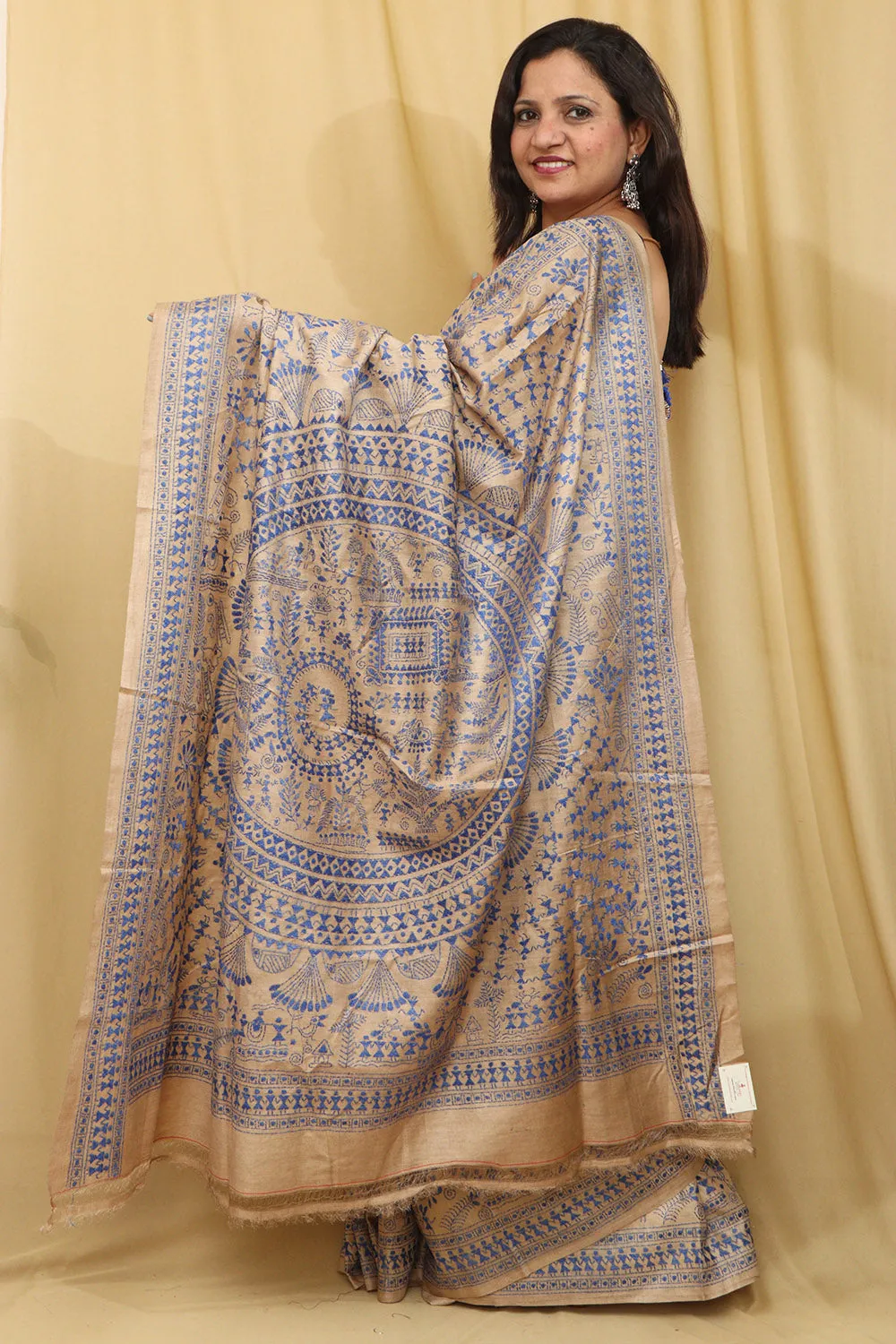 Pastel Kantha Hand Embroidered Gachi Tussar Silk Saree