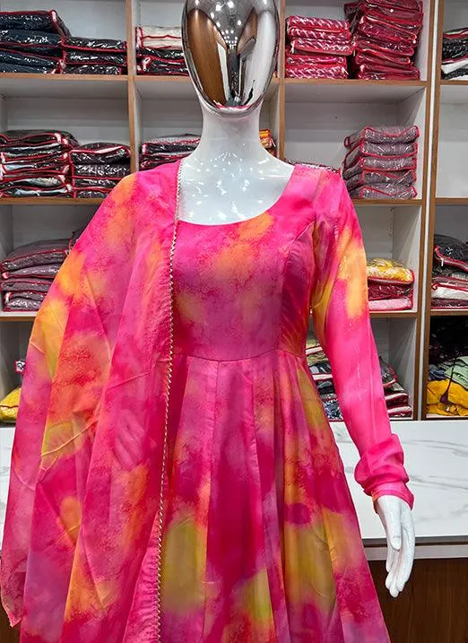 Pink Organza Silk Anarkali Suit with Gota Patti Dupatta