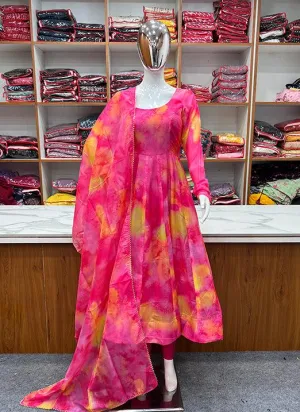 Pink Organza Silk Anarkali Suit with Gota Patti Dupatta