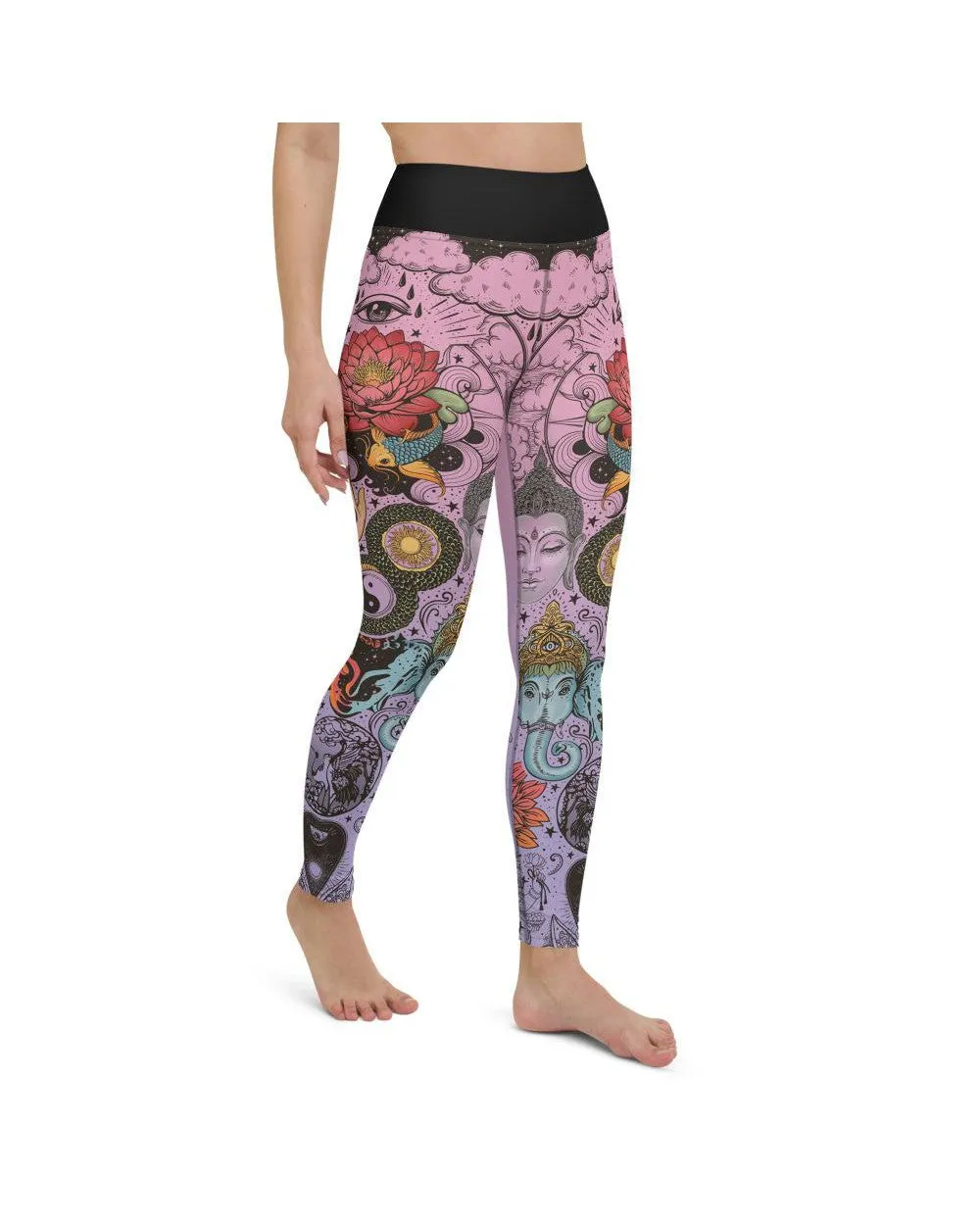 Pink Tattooed Lotus Yoga Pants