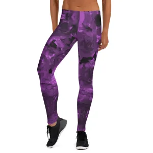 Purple Floral Causal Leggings, Abstract Purple Printed Casual Best Women's Fashion Tights-Made in USA/EU