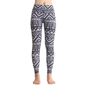 Retro Printed Yoga Pants With Pocket On Waistband