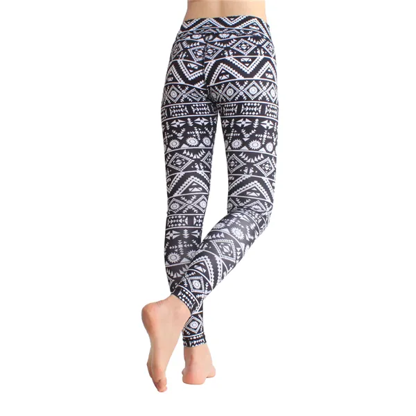 Retro Printed Yoga Pants With Pocket On Waistband