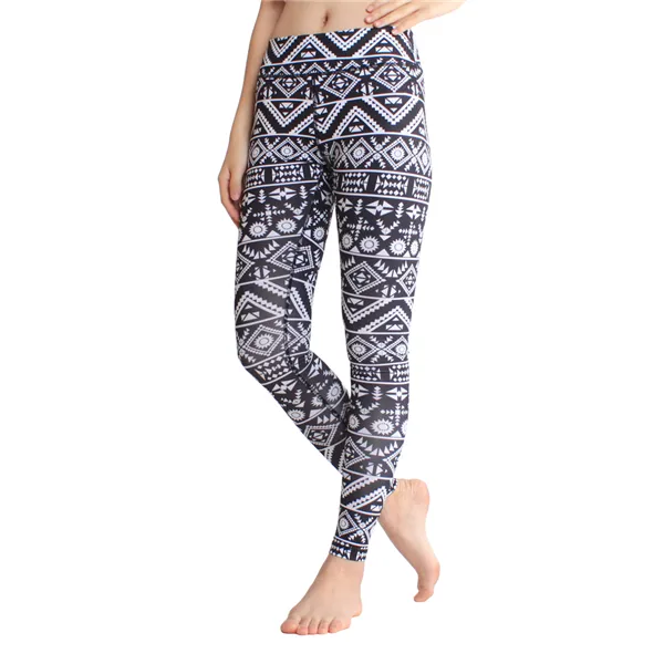 Retro Printed Yoga Pants With Pocket On Waistband