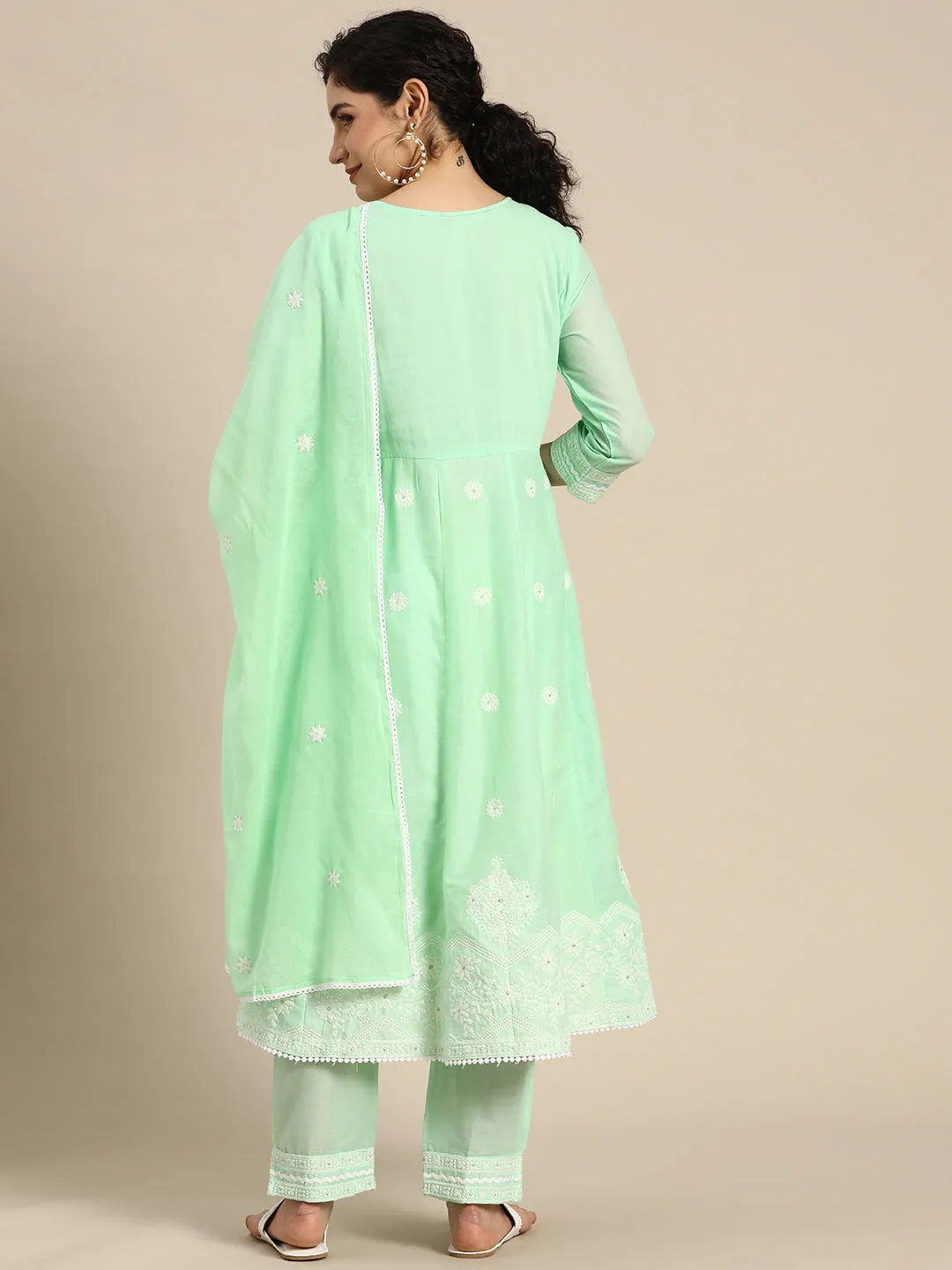 Seafoam Green Pure Cotton Kalidar Kurta Set