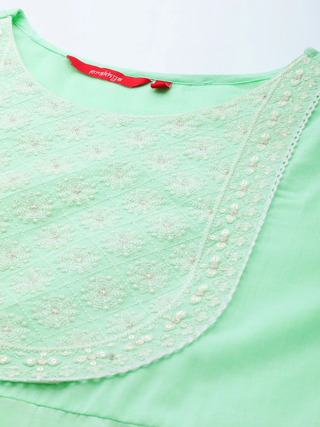 Seafoam Green Pure Cotton Kalidar Kurta Set