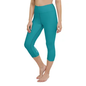 Sky Blue Yoga Capri Leggings, Solid Blue Color Designer Capris Tights-Made in USA/EU/MX
