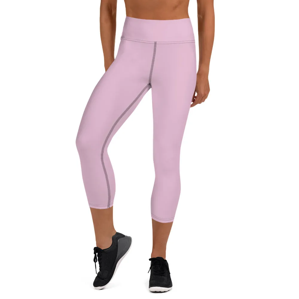 Solid Pink Yoga Capri Leggings, Solid Pink Color Designer Capris Tights-Made in USA/EU/MX