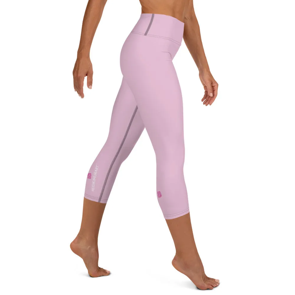 Solid Pink Yoga Capri Leggings, Solid Pink Color Designer Capris Tights-Made in USA/EU/MX