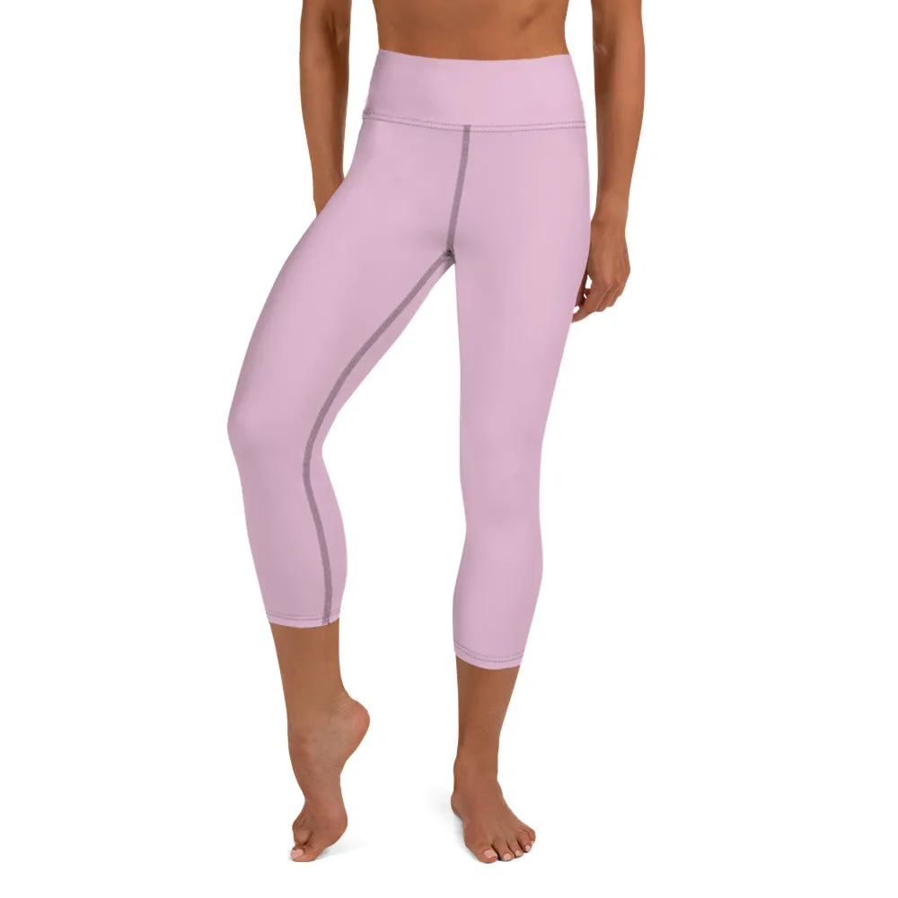 Solid Pink Yoga Capri Leggings, Solid Pink Color Designer Capris Tights-Made in USA/EU/MX