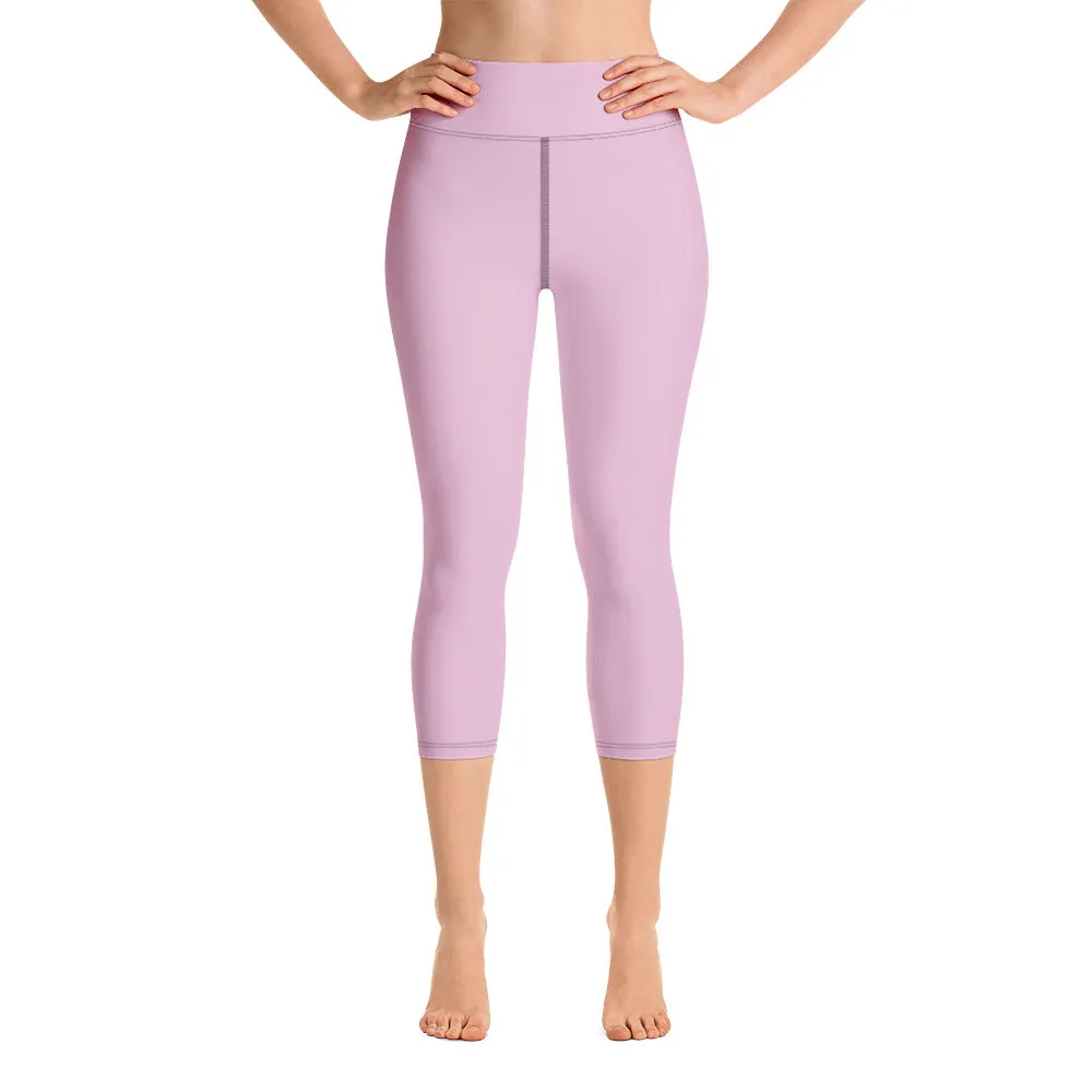 Solid Pink Yoga Capri Leggings, Solid Pink Color Designer Capris Tights-Made in USA/EU/MX