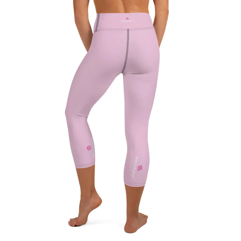 Solid Pink Yoga Capri Leggings, Solid Pink Color Designer Capris Tights-Made in USA/EU/MX