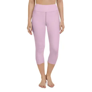 Solid Pink Yoga Capri Leggings, Solid Pink Color Designer Capris Tights-Made in USA/EU/MX