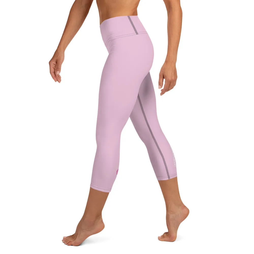 Solid Pink Yoga Capri Leggings, Solid Pink Color Designer Capris Tights-Made in USA/EU/MX
