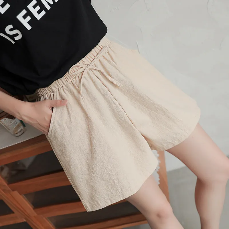 Summer loose linen cotton linen large size student sports casual shorts women's wide leg pants