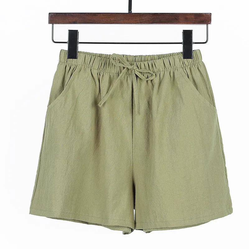 Summer loose linen cotton linen large size student sports casual shorts women's wide leg pants