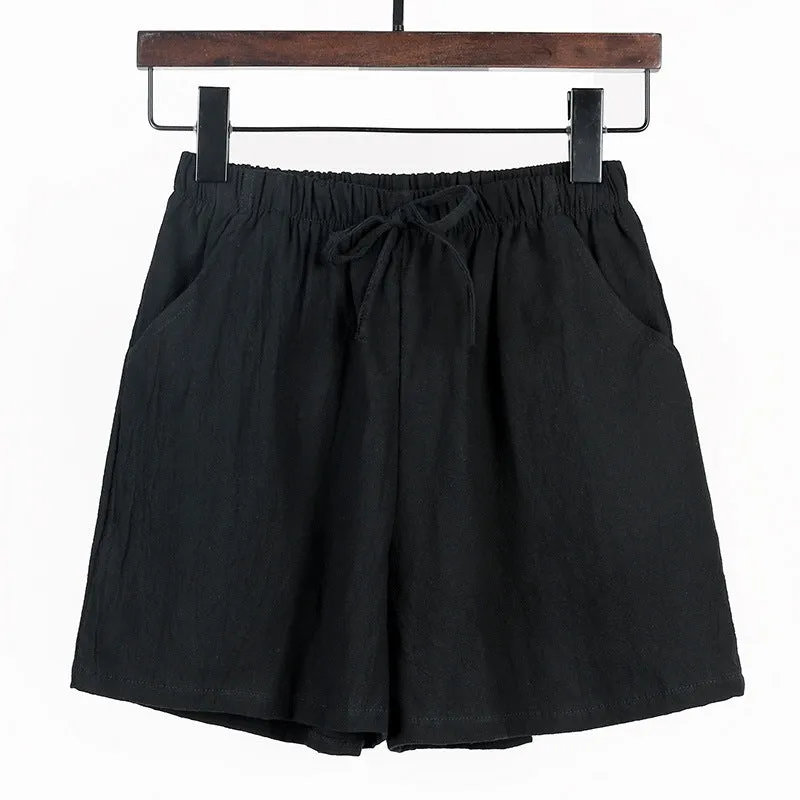 Summer loose linen cotton linen large size student sports casual shorts women's wide leg pants