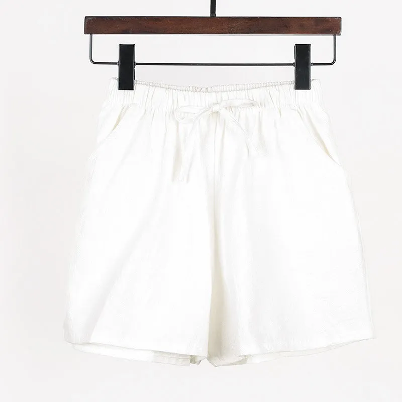 Summer loose linen cotton linen large size student sports casual shorts women's wide leg pants