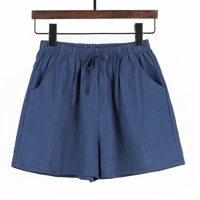 Summer loose linen cotton linen large size student sports casual shorts women's wide leg pants