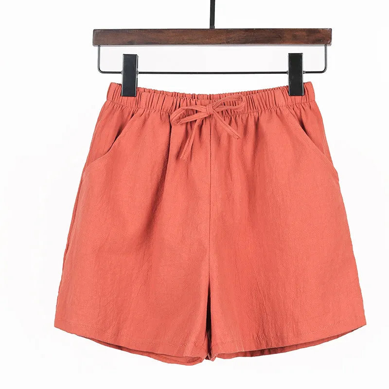 Summer loose linen cotton linen large size student sports casual shorts women's wide leg pants