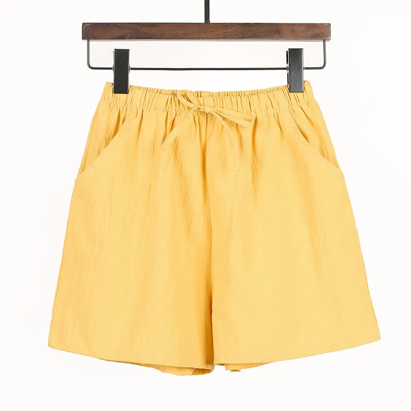Summer loose linen cotton linen large size student sports casual shorts women's wide leg pants