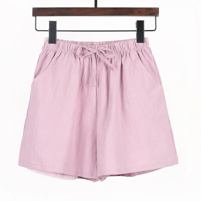 Summer loose linen cotton linen large size student sports casual shorts women's wide leg pants