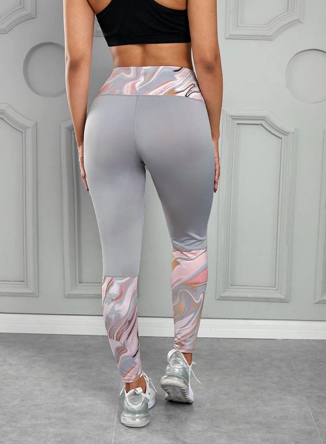 Trendy Printed Wide Waistband Active Yoga Workout Pants