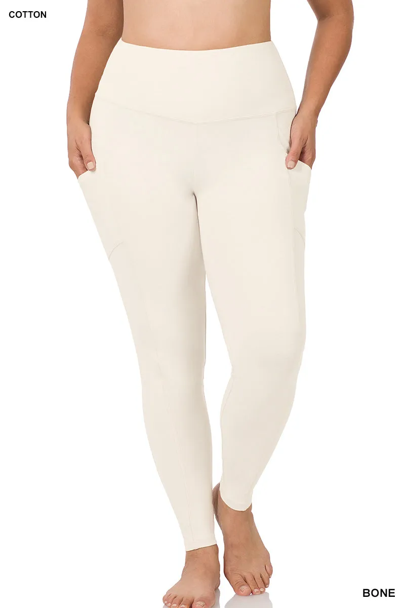 Women's Casual Stretch Active Wide Waistband Tight Leggings with Pockets