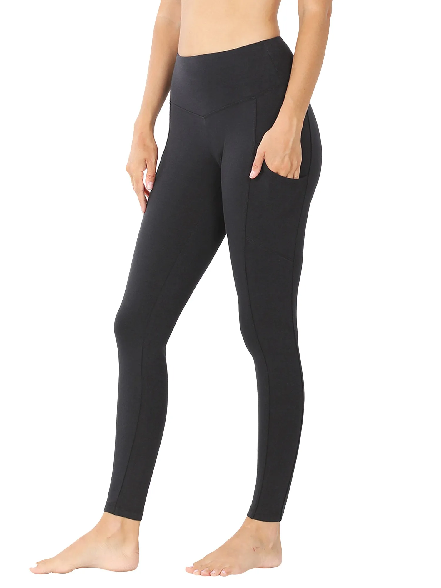 Women's Casual Stretch Active Wide Waistband Tight Leggings with Pockets